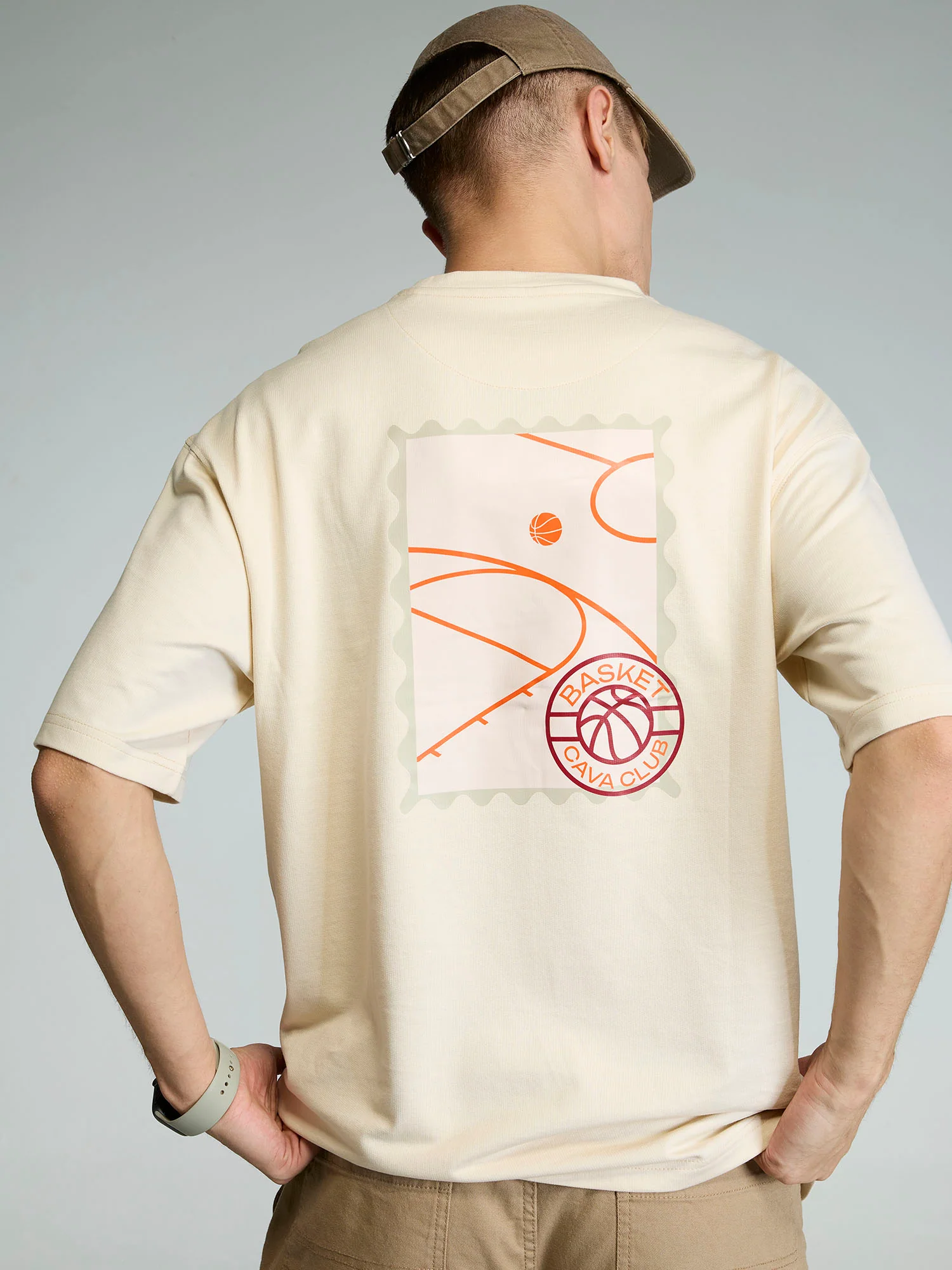 Beige Certified Hoopers Oversized Printed Tee - Men