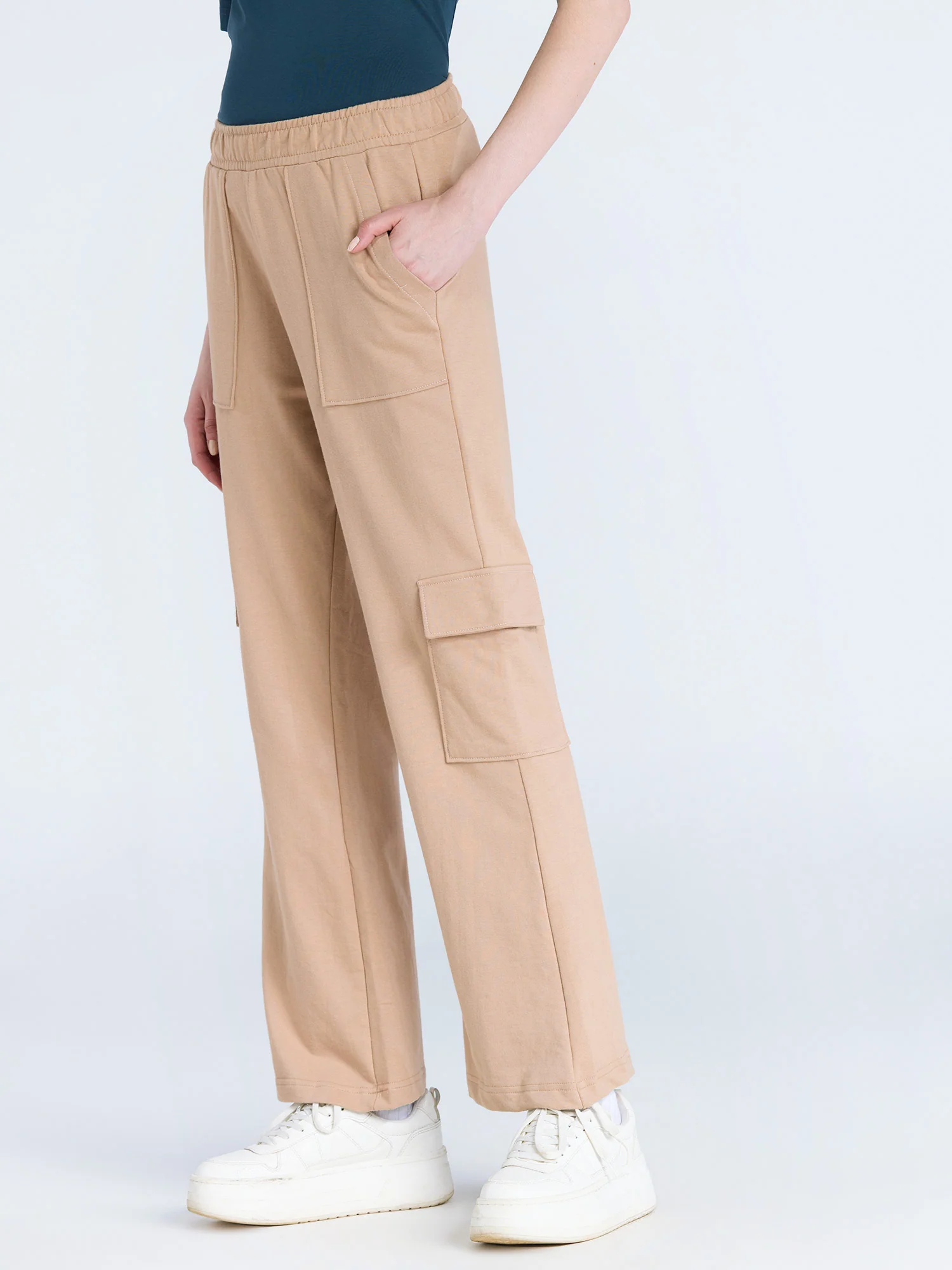 Beige Wide Cargo Joggers