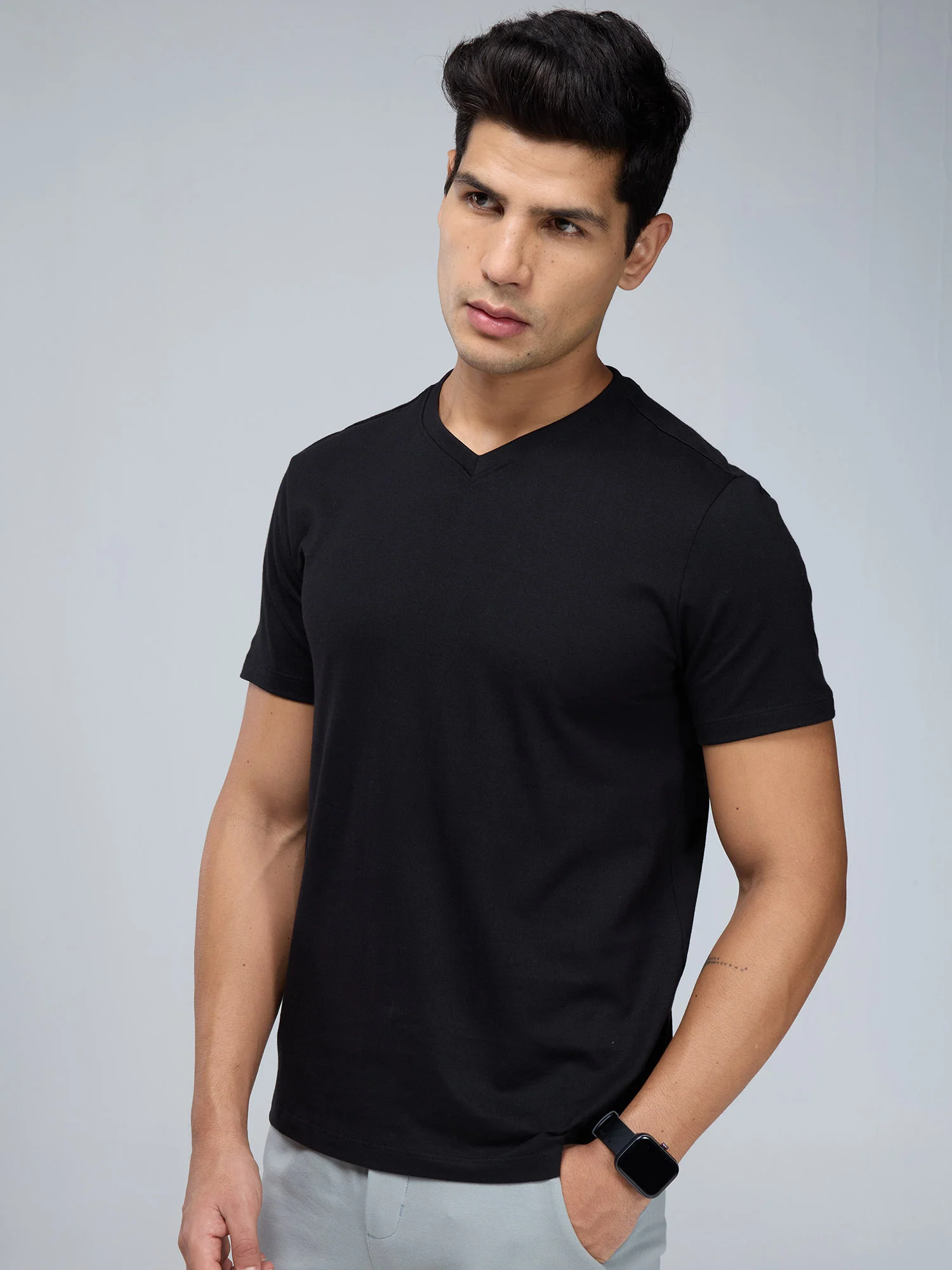 Black Supima V Neck T-shirt - Regular Fit - Image 2