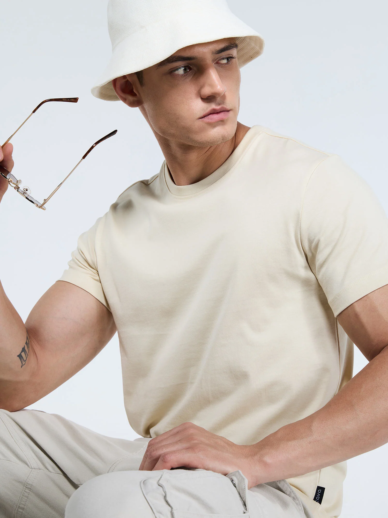 Cream Supima Crew Neck T-Shirt - Regular Fit