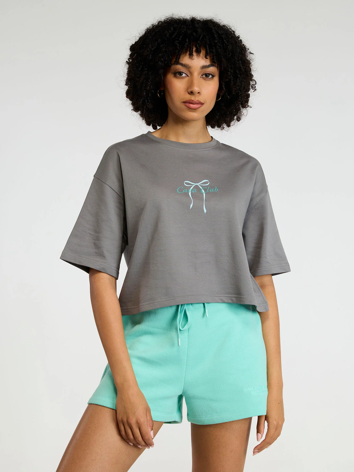 Grey-Blue Pilates Core Boxy Tee