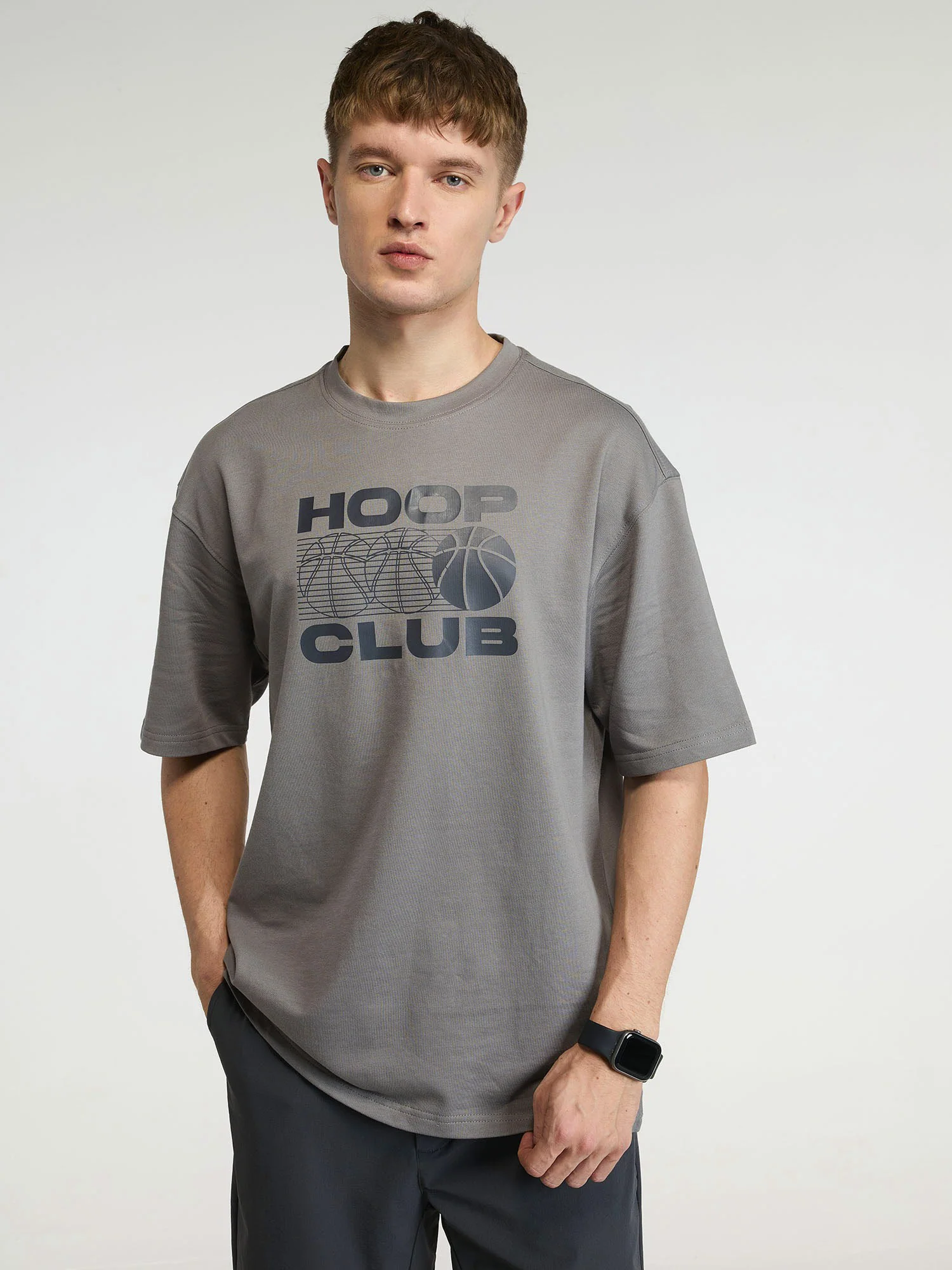 Grey Certified Hoopers Oversized Printed Tee - Men