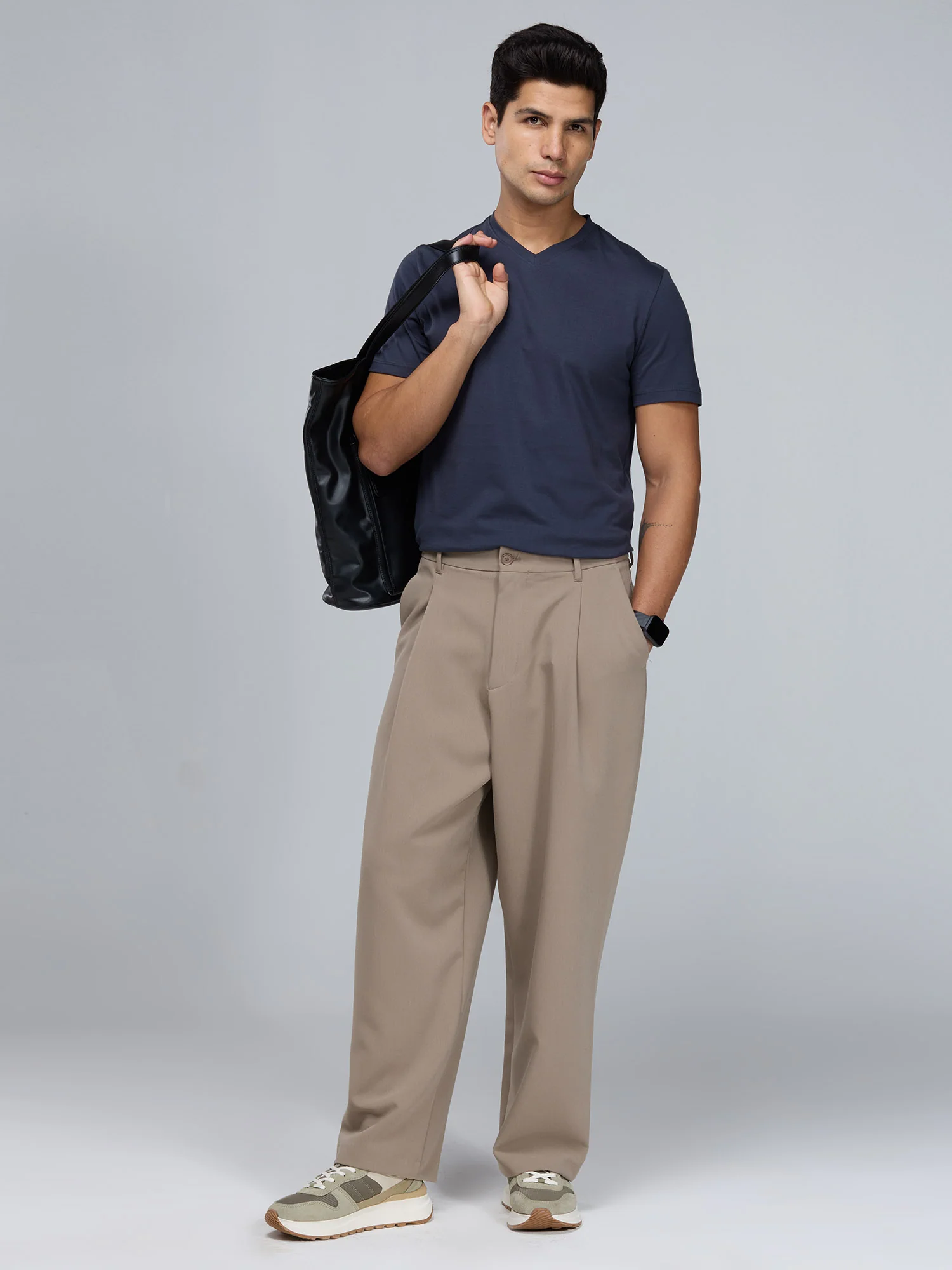 Navy Supima V Neck T-shirt - Regular Fit - Image 2