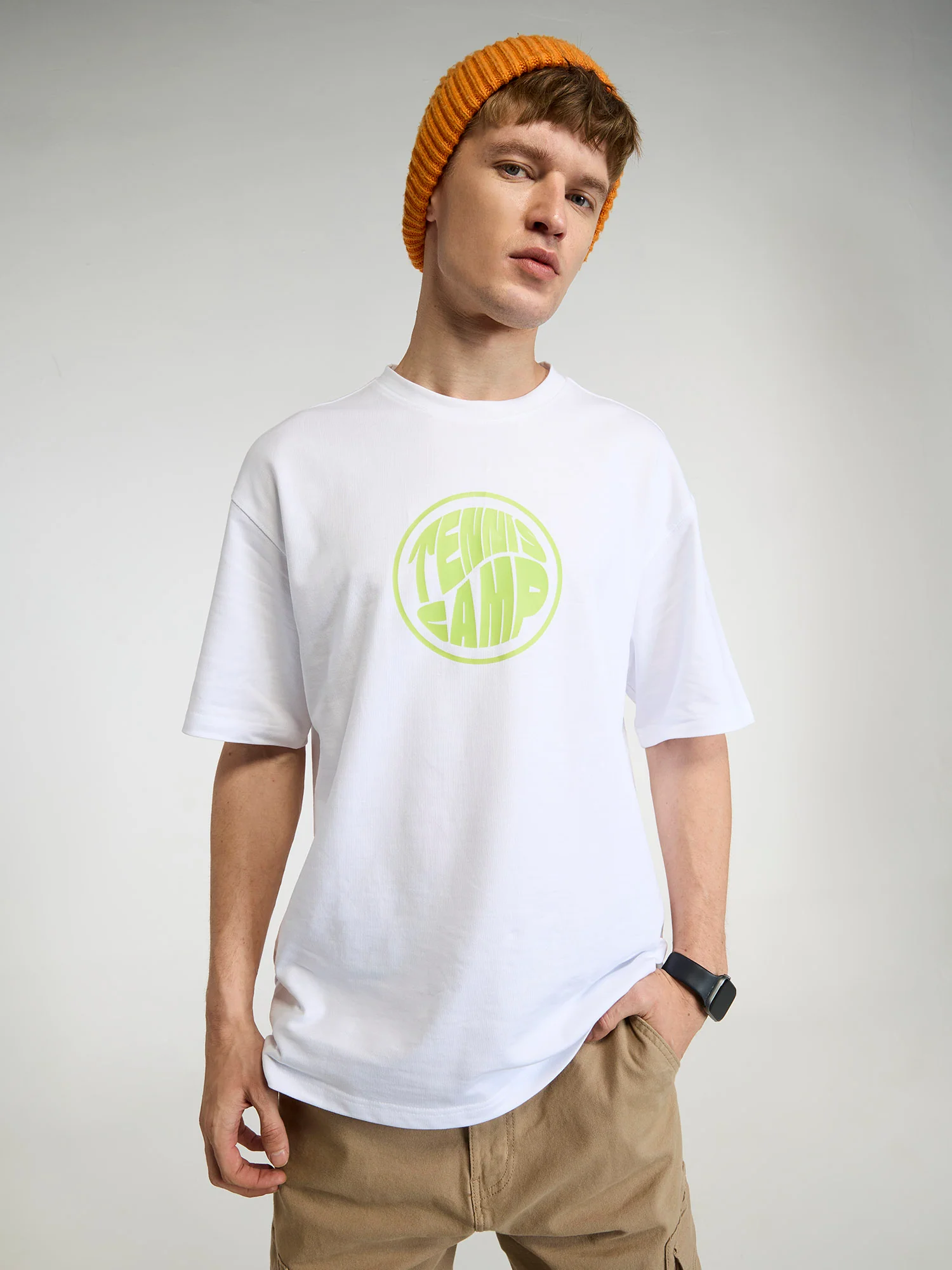White Tenniscore Oversized Printed Tee - Men