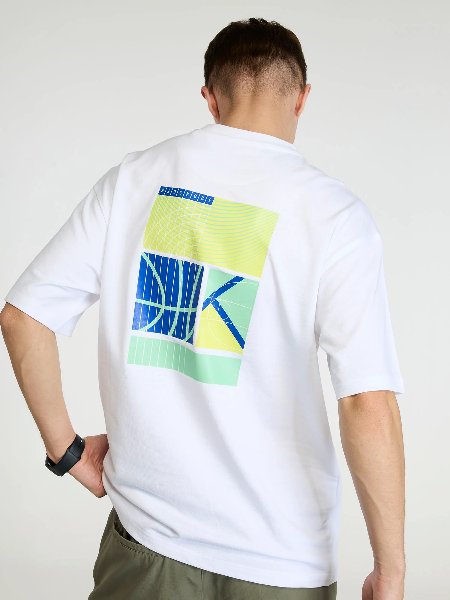 White Trackline Oversized Printed Tee - Men