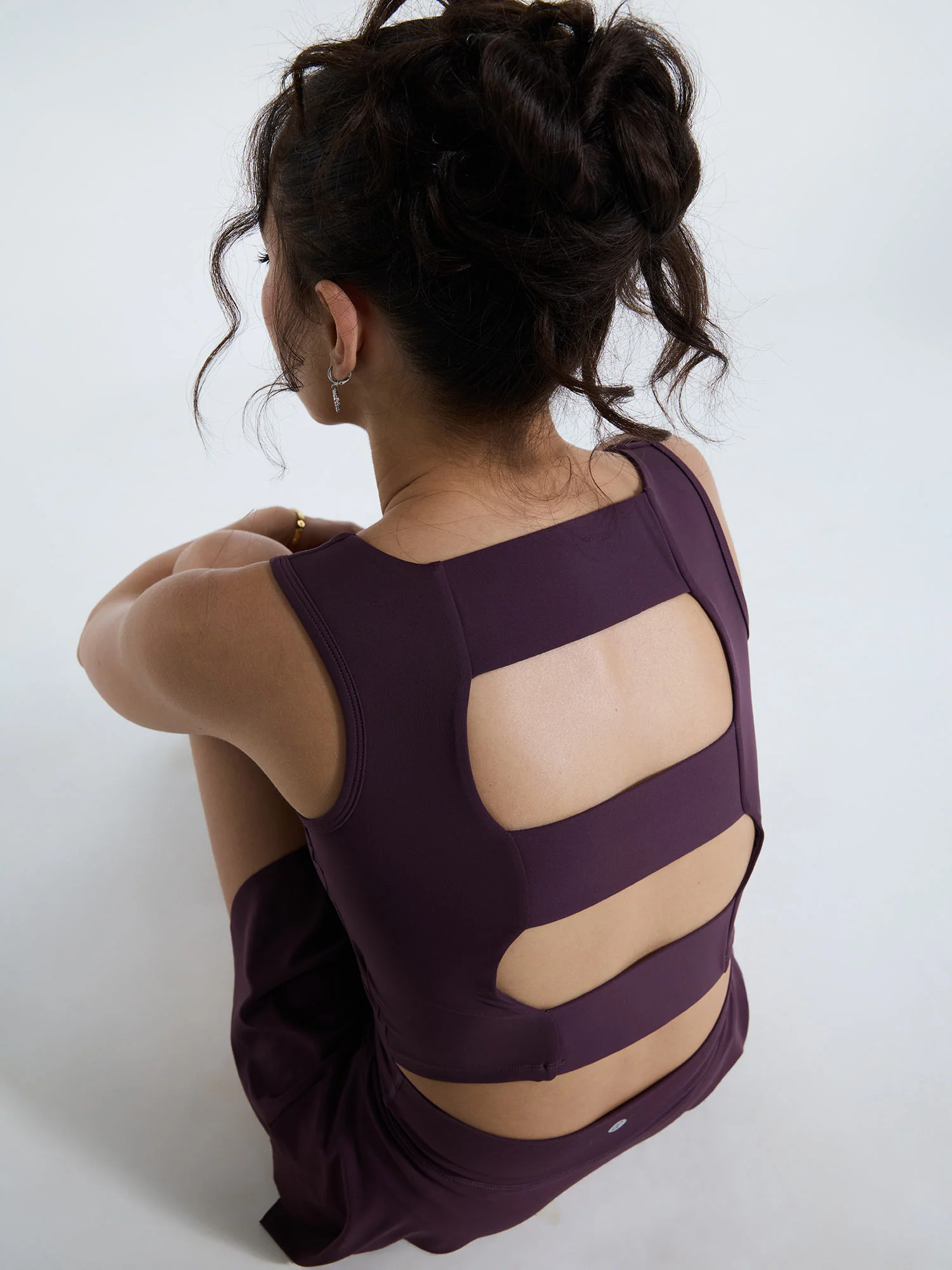 Wine Striped Back Crop Tank